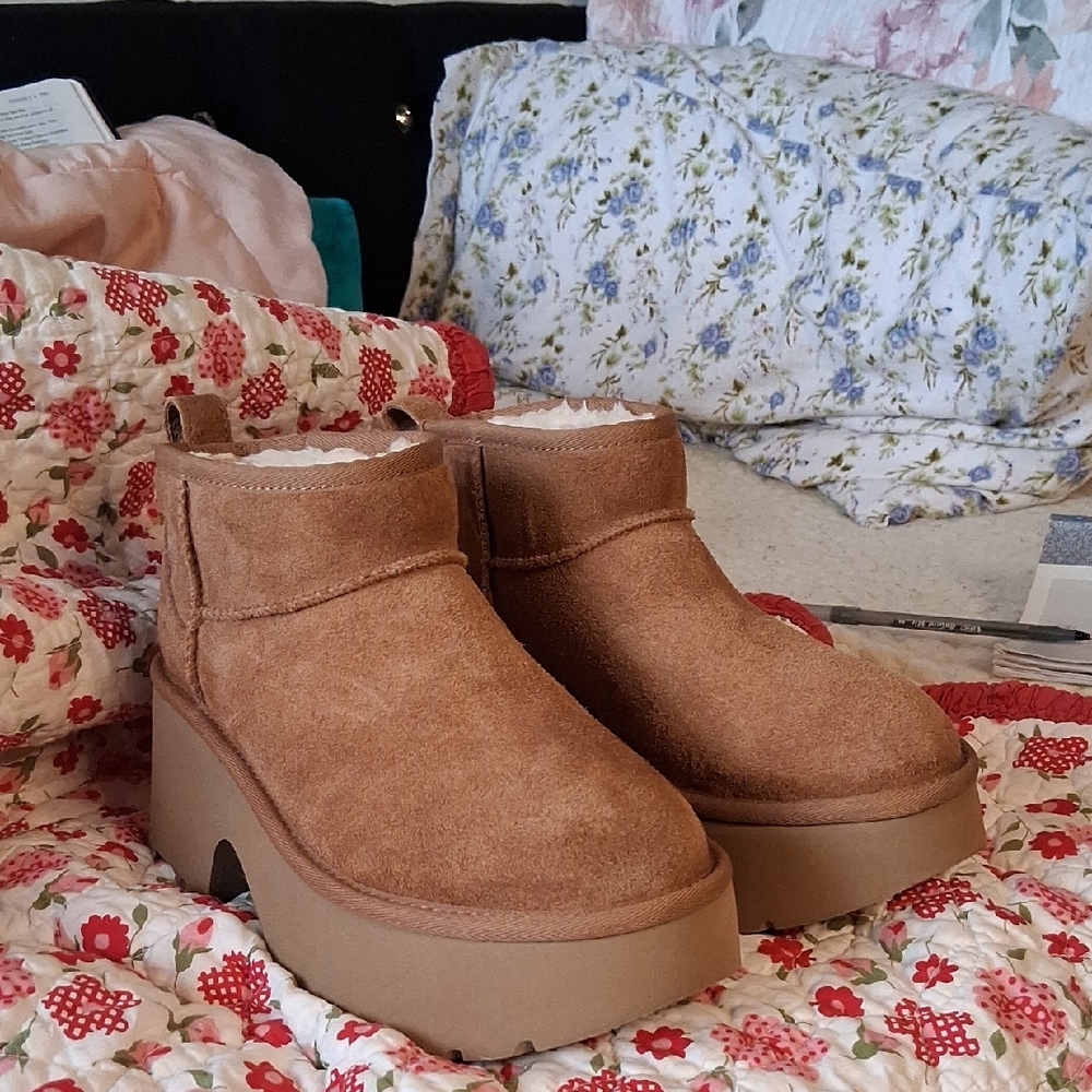 UGG Chestnut Suede Platform Ankle Boots